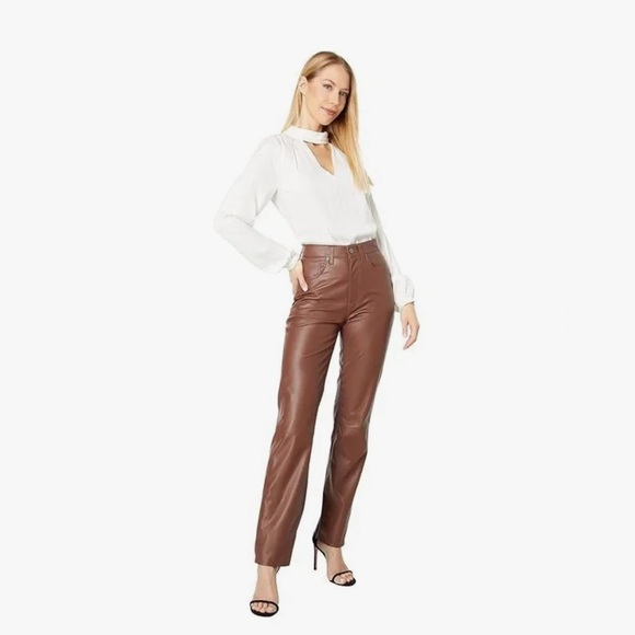 NWT Adriano Goldshmied Women’s Vegan Leather Pants Size 29 (Medium)color brown - Picture 12 of 12